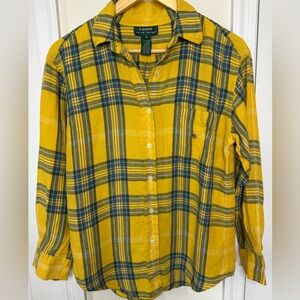 Ralph Lauren Woman’s Yellow and Blue Plaid Linen button front